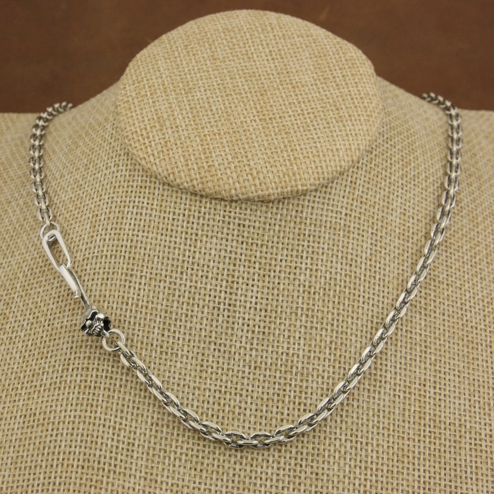 

LINSION 4mm Square Link Chain 925 Sterling Silver Skull Hook Clasp Charms Necklace TA35