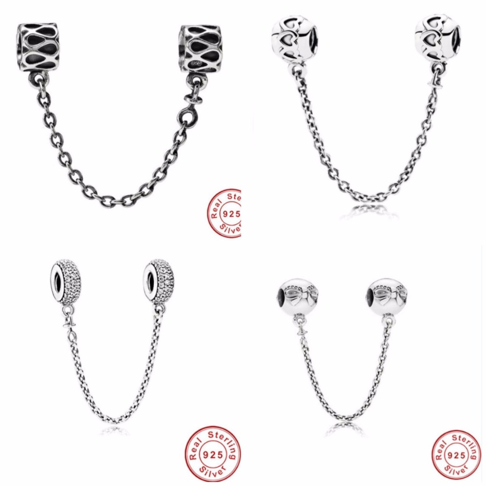 

Fine jewelry Authentic 925 Sterling Silver Bead Fit Pandora Charm Pave Inspiration Crystal Safety Chain Beads beads