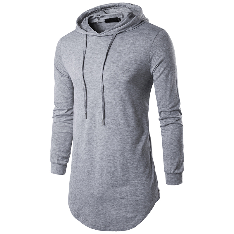 Tops t-shirts Vente chaude 2017 à capuche longue section automne T-shirt pour hommes hommes à manches longues T-shirt mode col rond T-shirt décon