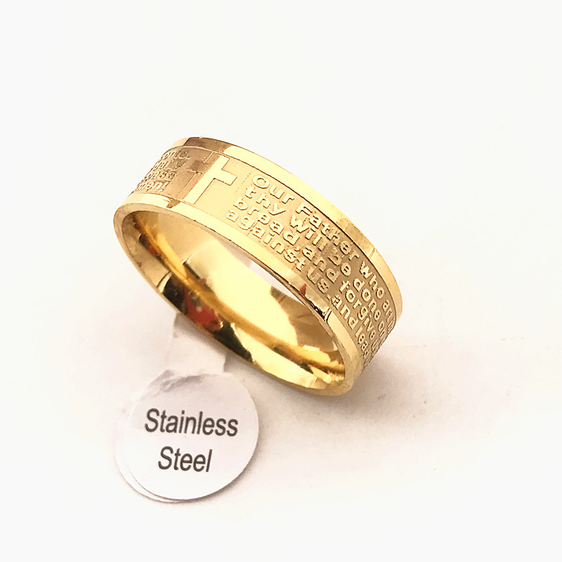 

Gold Silver Stainless Steel English Lord's prayer Cross Etaching polishing Ring(Size 17cm to 22cm)