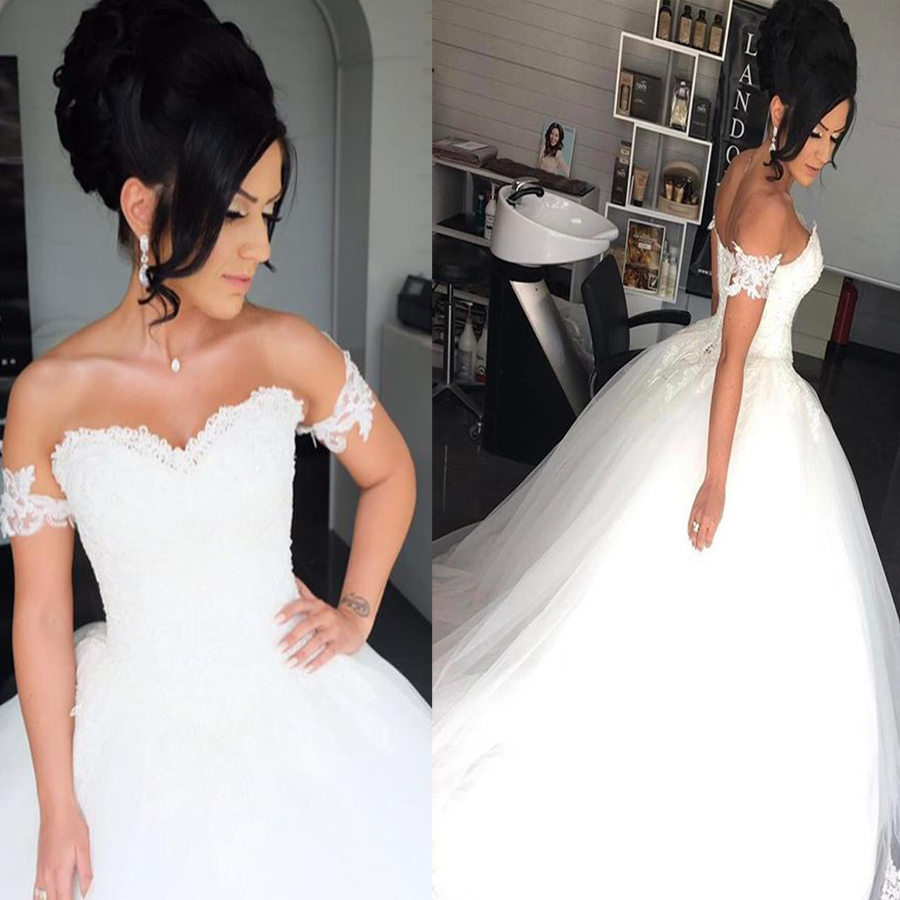 

Off the Shoulder Lace Appliques Sweetheart Tulle Wedding Ball Gown Dresses With Removable Straps Crystals Bridal Dress vestido novia