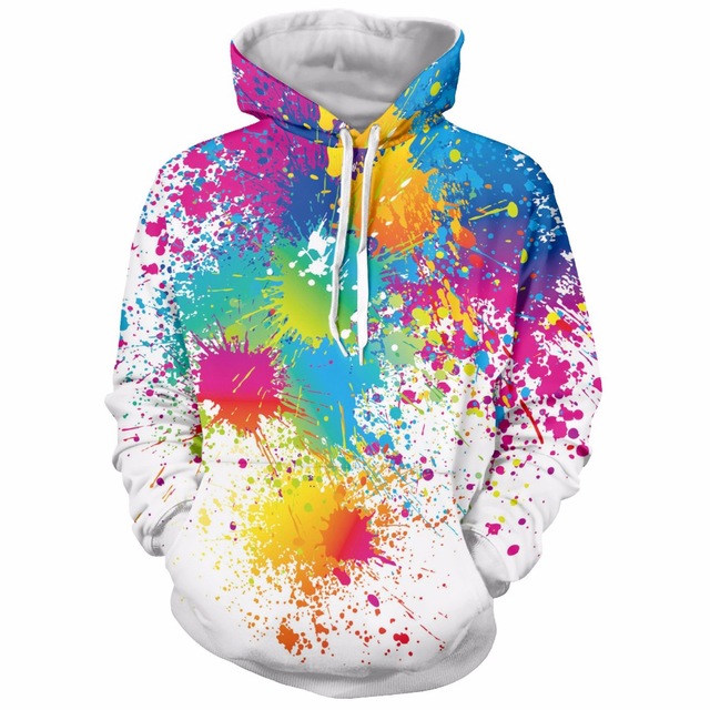 

Wholesale-Paint Splatter Print Long Sleeve Pullover Hoodie Outerwear Men Women Fashion Pocket Hooded Sweatshirts Hipster 3D Hoodies, Black