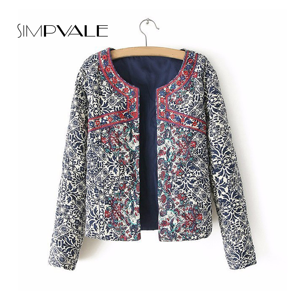 

Wholesale- European And American Style Women Short Jackets Retro Floral Print Round Neck Long Sleeve Cardigan Female Embroidery Coat 329, As picture