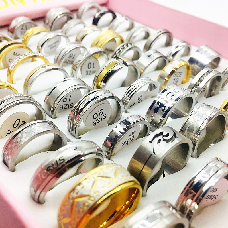 

wholesale bulk lots 50pcs/pack mixed styles men's women's fashion stainless steel jewelry rings brand new