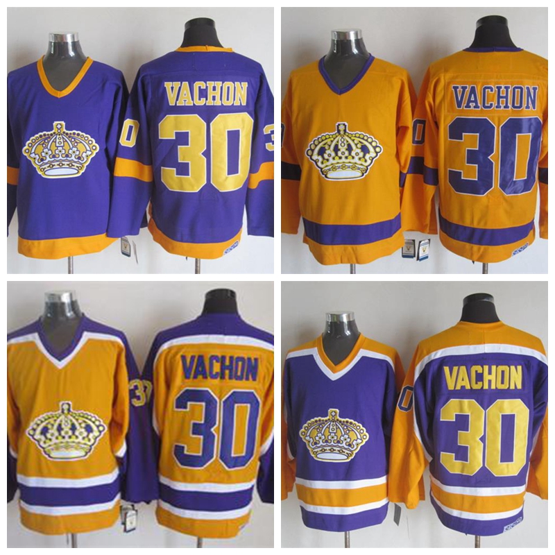 

1970 Los Angeles Kings Rogatien Vachon Hockey Jersey Vintage CCM Classic 30 Rogatien Vachon Stitched Jersey Cheap Yellow Purple, 1970 yellow