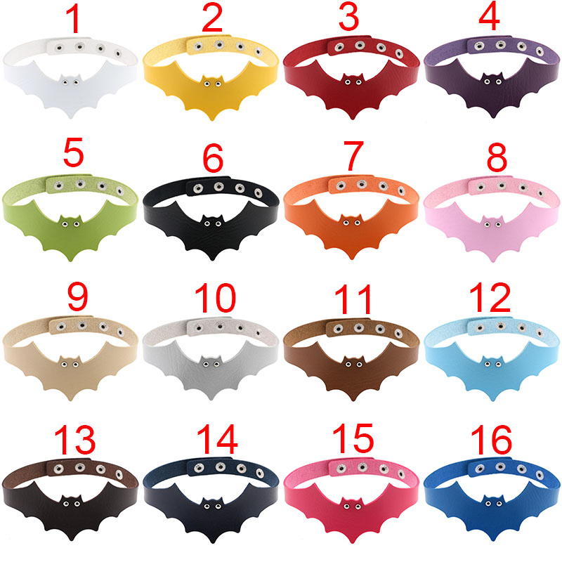

fashion jewelry accessories PU leather bat wings choker necklace for Children couple lovers maxi statement Halloween Black red yellow blue