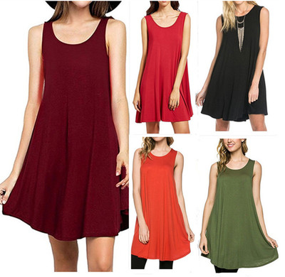 Nouvelle Vente Chaude D'été Plus La Taille Robes pour Femmes 2017 Mode Solide Slim Pure Dress Avec Sans Manches Col Rond Casual Débardeur ZL3014