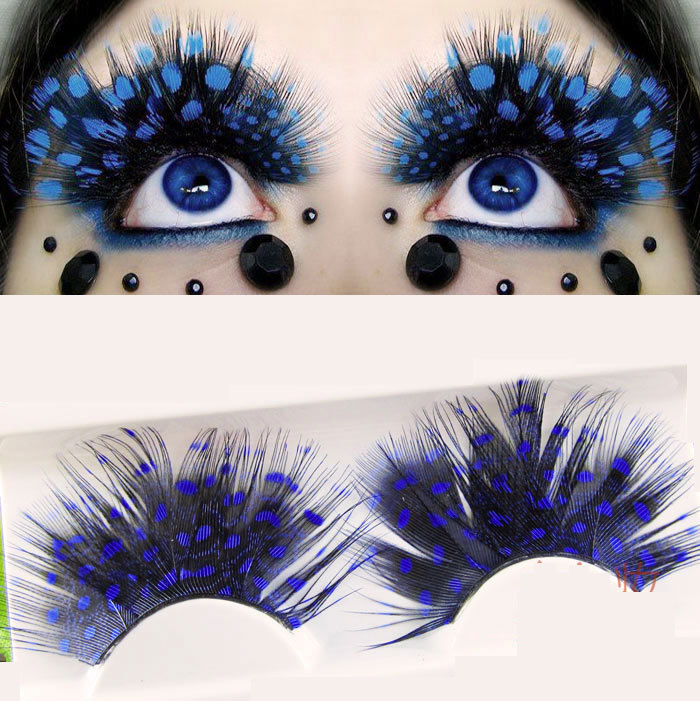 

Feather False Eyelashes Masquerade Ballet Artistic Exaggeration Thick Fake Eye Lashes Black + Blue Dot Feather Eyelashes