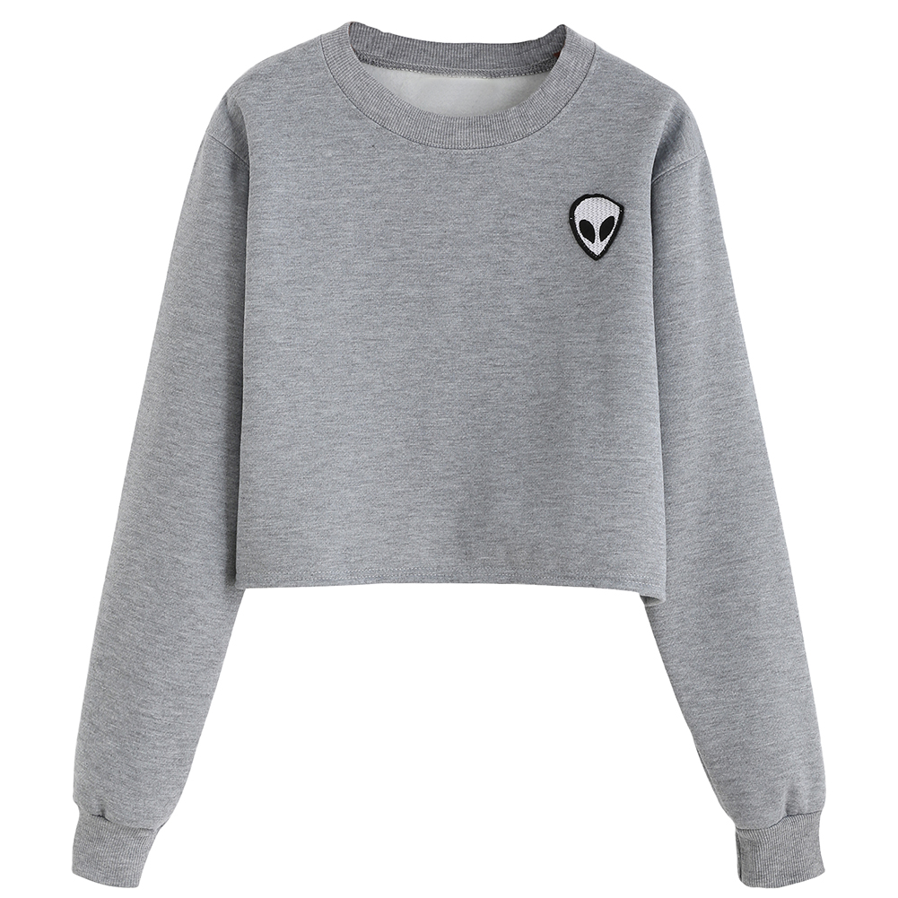 

Women' Hoodies & Sweatshirts Wholesale- Alien Printed Long-sleeved Women Sweatshirt 2021 Autumn Plus Velvet Hoodie Size Loose Casual Short, Gray