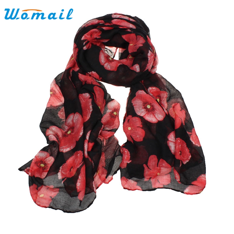 

Womail Good Deal New Women Red Poppy Flower Print Long Scarf Flower Beach Wrap Ladies Stole Shawl Gift 1PC