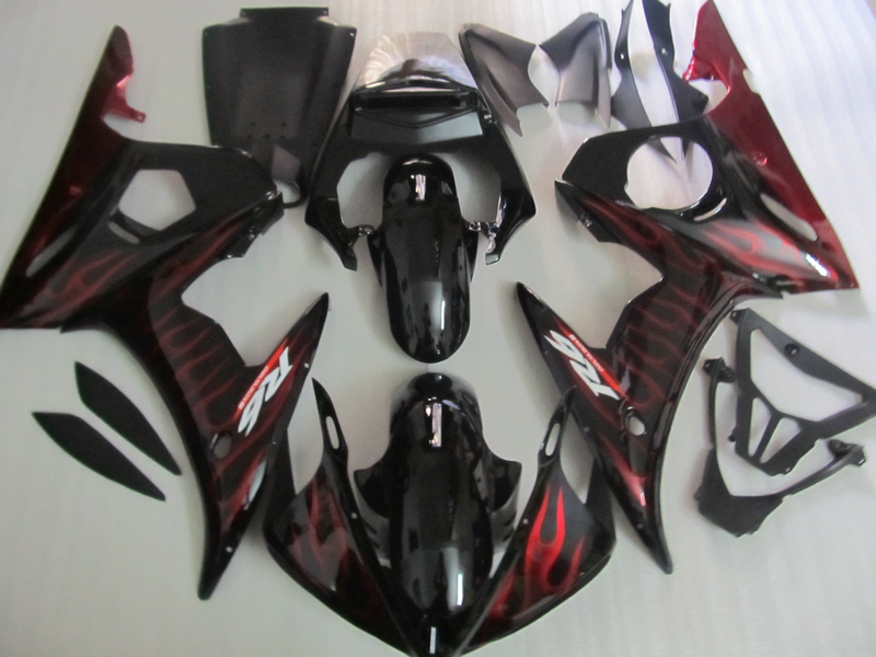 

ABS plastic fairing kit for Yamaha YZF R6 03 04 05 red flames black fairings set YZF R6 2003 2004 2005 OT26, Same as picture