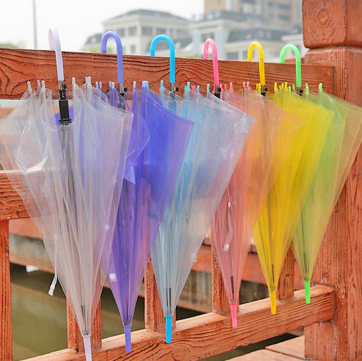 

150PCS Transparent Umbrellas Clear PVC Umbrellas Long Handle 6 Colors SN6361, As pic