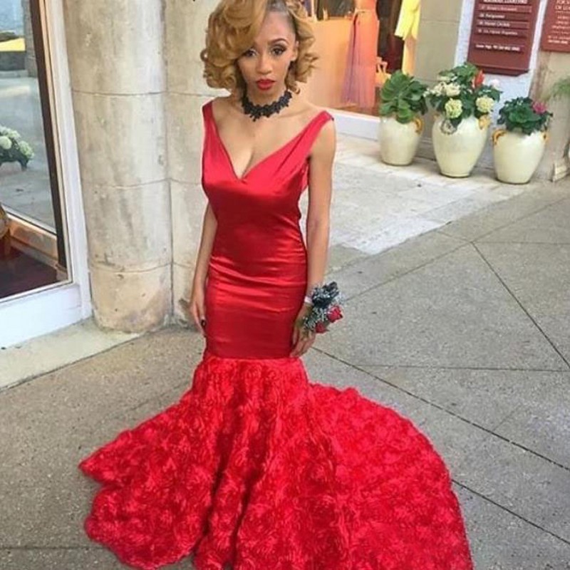 

Red Mermaid Prom Dresses Sexy Deep V Neck Sleeveless Evening Gowns Ruched Sweep Train Formal Party Gowns Women Vestidos Custom Made, Gold
