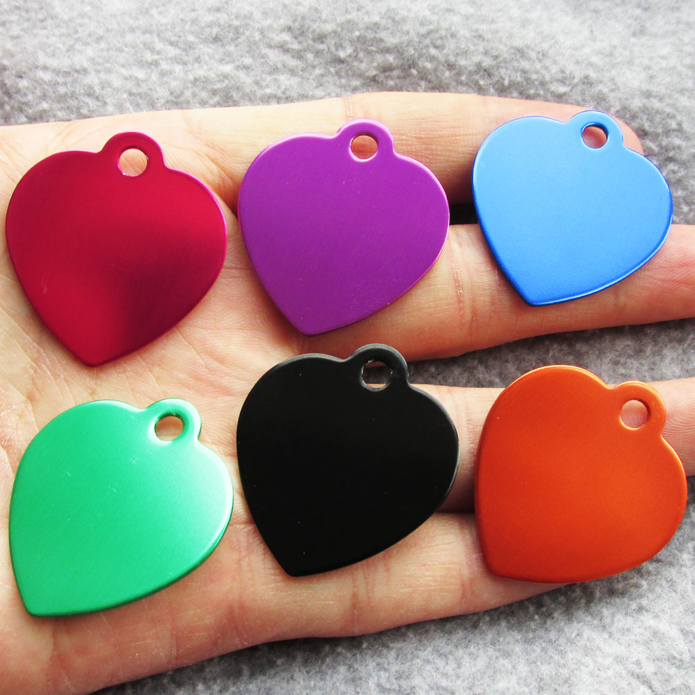 

100pcs/lot Heart Shaped Aluminum Alloy Dog Pet Cat ID Tags Laser Engravable Heart Pet Tags