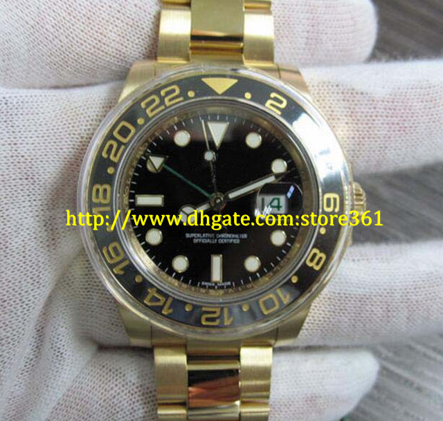 

store361 new arrive watches Top High Quality Automatic Mens Watches 116718 GMT II 18kt Yellow Gold Black Dial Brand New with Box/Papers