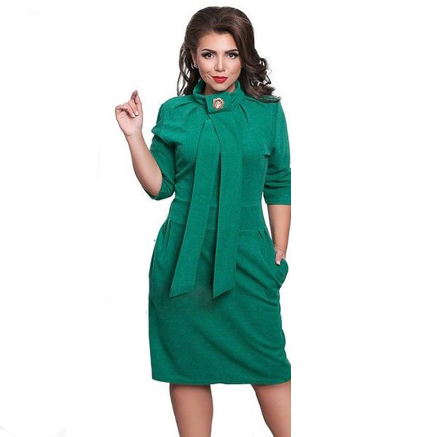 

Wholesale- 2017 New Designer Dress Women Plus Size Vestidos Felame Ladies Turtleneck 6XL Knee Length Oversized Sexy Knee Length Dress Party, Blue