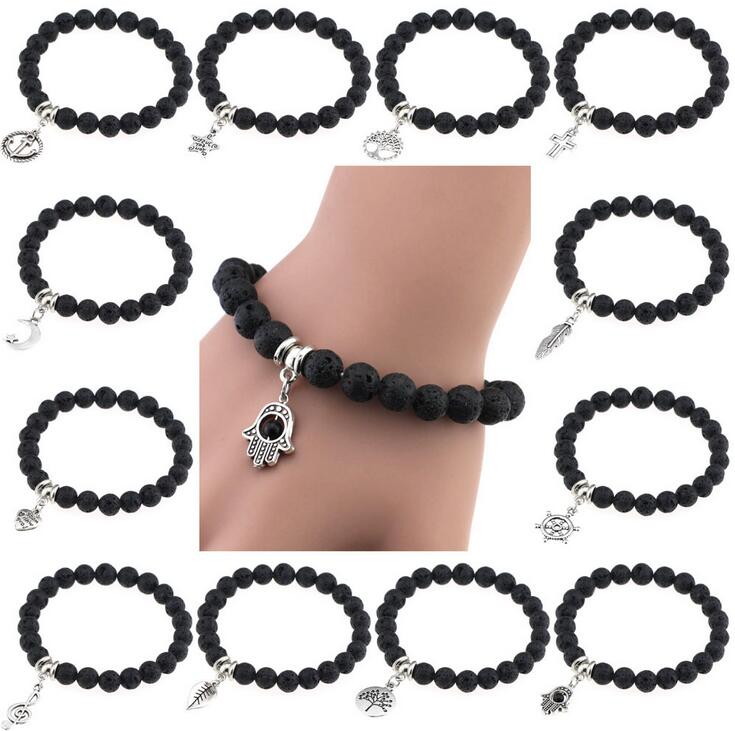 

Free ship Hot Swan Ornaments Natural Volcanic Pendant Pearls Bracelet FB090 mix order 20 pieces a lot Charm Bracelets