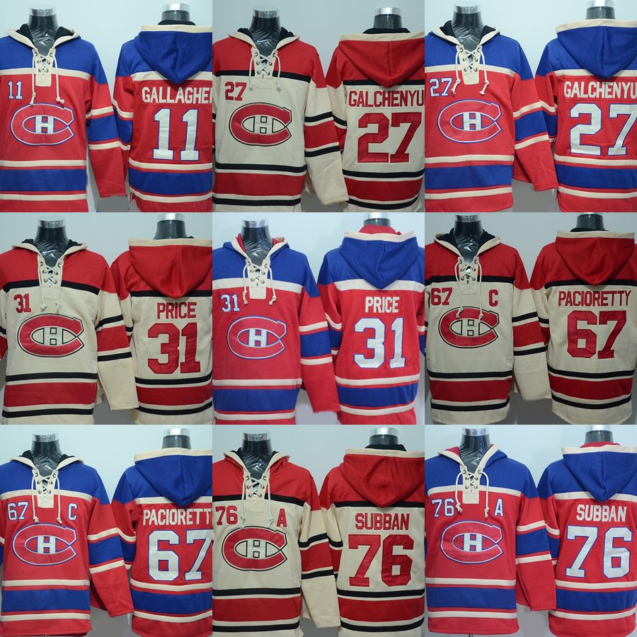 Hommes Canadiens de Montréal # 11 Brendan Gallayher # 27 Alex Galchenyuk # 31 Carey Prix # 76 Subban # 67 Max Pacioretty Chandails de hockey sur