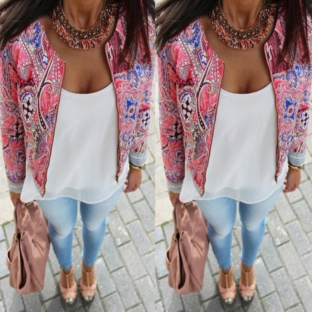 Wholesale- 2017 New Hot Women Autumn Jackets Female Floral Print Slim Short Tops Down Denim Bomber Jacket Clothing Coats Chaquetas Mujer H1