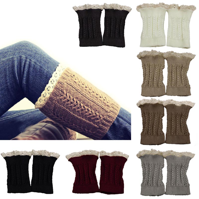 

Wholesale- New Fashion Winter Womens girls Crochet Knit Lace Trim Leg Warmers Cuffs Toppers Boot Socks Y1 Q1, Beige