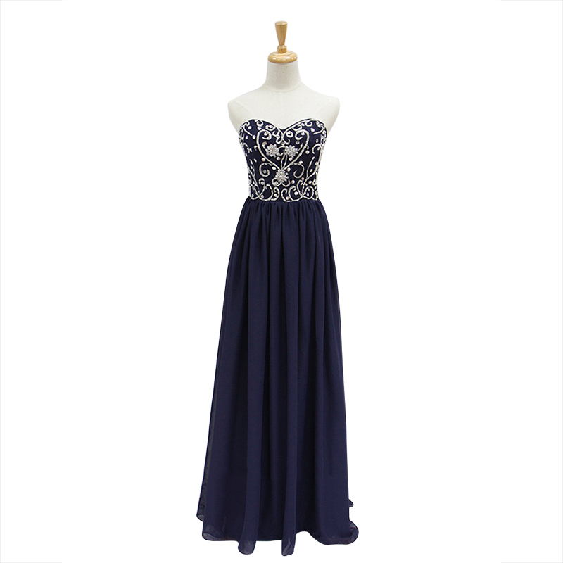 Real Cheap Prom Dresses A-line Sweetheart Sleeveless Crystal Beads Navy Blue Chiffon Party Dress Formal Event Dress Cocktail Evening Dresses-image-392861302