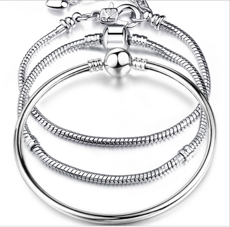 

925 silver store,17-23cm silver plated bracelet with logo,plated charms bracelet chain, Black