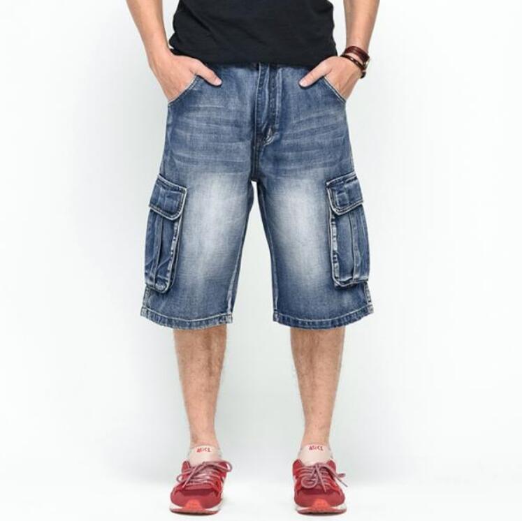 Gros-Skateboard Baggy Denim Shorts Hommes Hip Hop 2016 Nouvelle Mode Large Jambe Multi-Poches Cargo Shorts Plus La Taille Livraison Gratuite