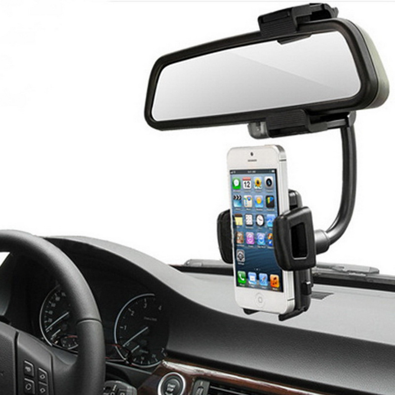 

For Iphone 7 S8 Car Mount Car Holder Universal Rearview Mirror Holder Cell Phone GPS holder Stand Cradle Auto Truck Mirror With Retail Box, Black