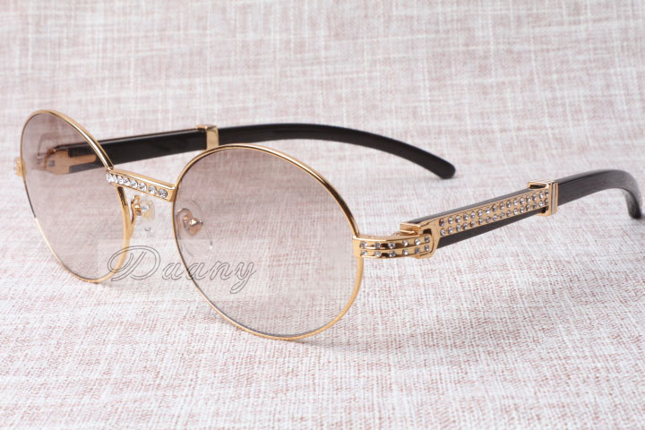 2019 new style retro round frame high-quality trendy Diamond Black Cattle horns sunglasses T7550178 for unisex, size: 57-22-135mm