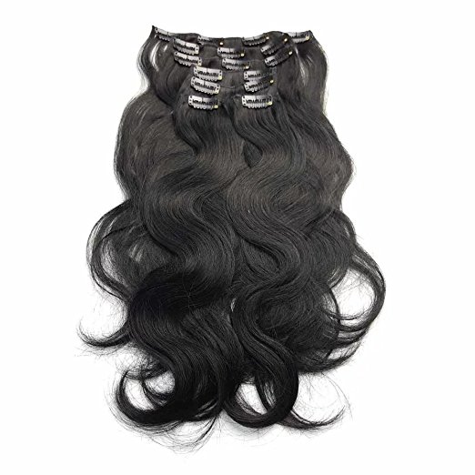 

Body Wave Clip in Human Hair Extensions 7Pcs/100g 14"-22' Thick Full Head Wavy Clip in Human Hair Extensions #1 Jet Black Remy Clip in Hair