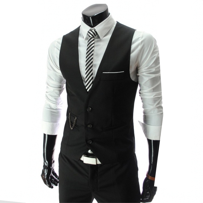 Wholesale- S-XXXL 2017 stylish men fall slim fit high-end business suit vest/Male leisure v-neck cotton vest/groom dress Black formal