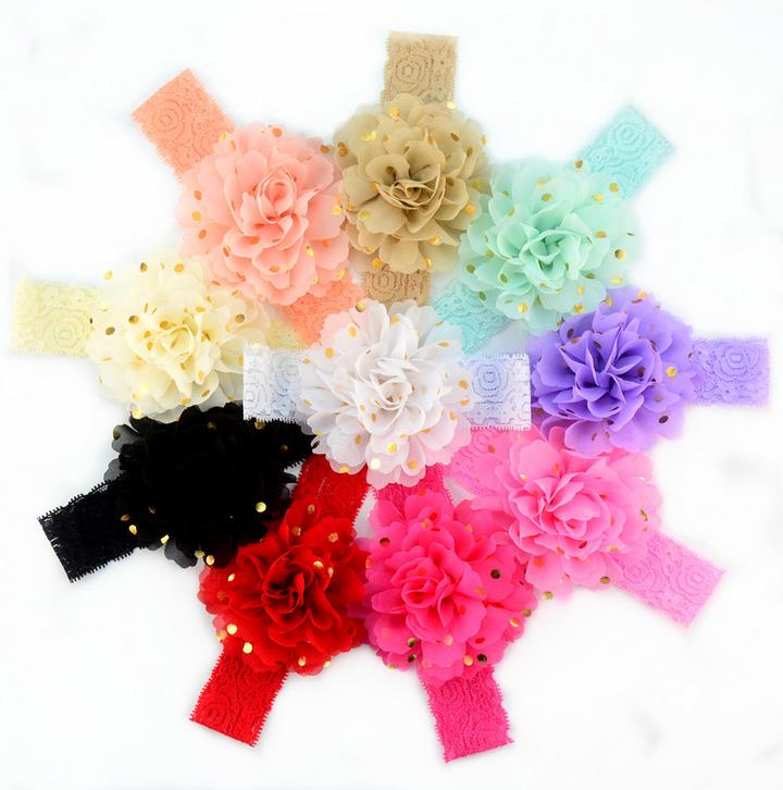 

23 Colors Baby Lace Chiffon Dots Flower Hairband Head Bands Infant Toddler Headbands Kids Elastic Headwear Headwrap Children Hair Accessory, Please remark colors