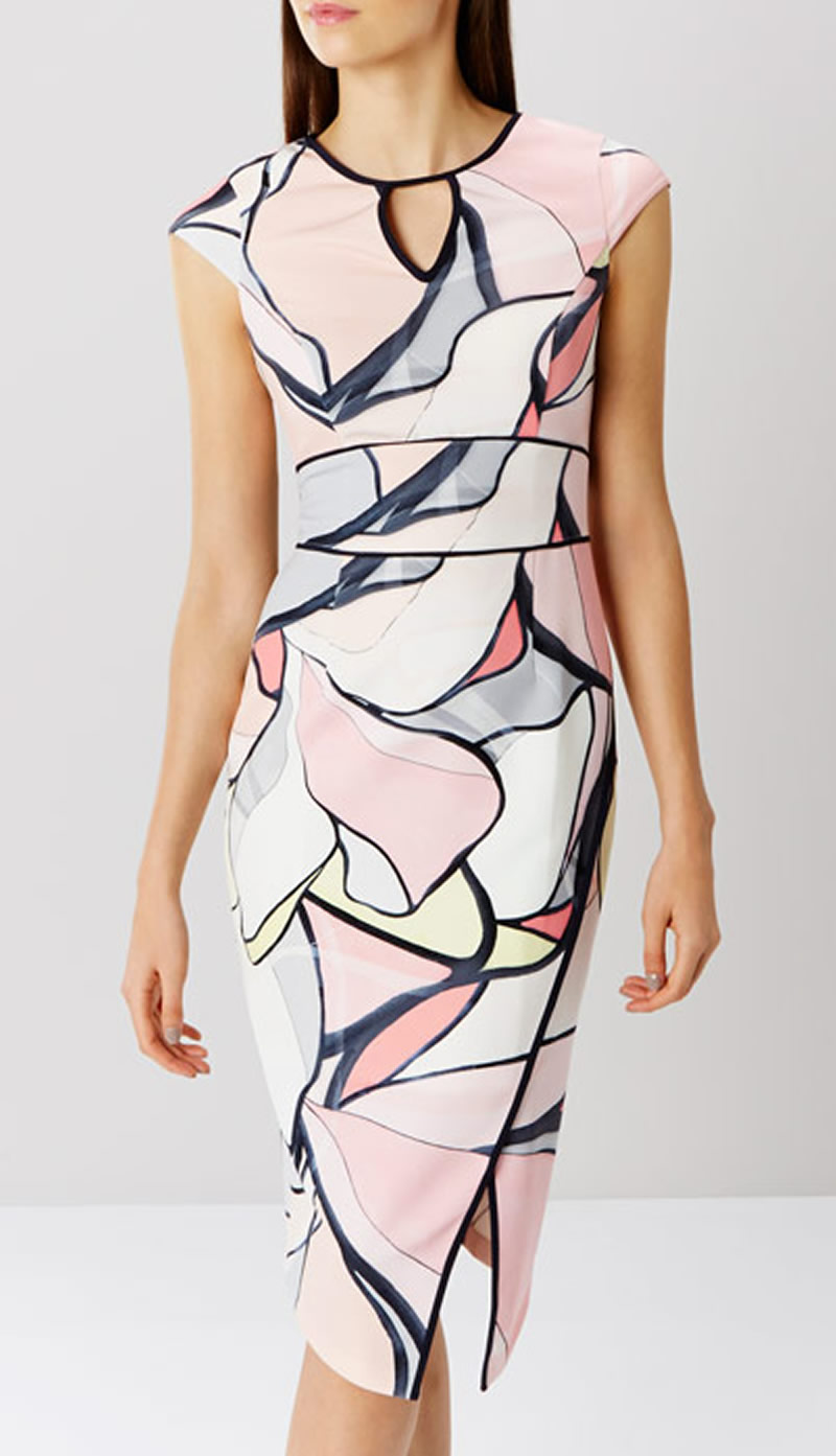 

Fashion Print Women Sheath Dress With Key Hole Split Dresses 07K503, As pictures