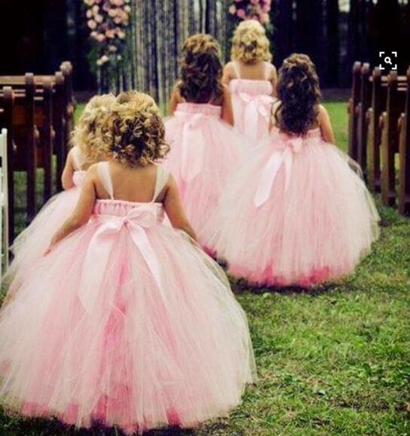 

Baby Pink Formal Little Flower Girl Dresses Lace Kids Tutu Skirts Bow Sash Spathetti Ball Gown Flower Girl Dress, Gold