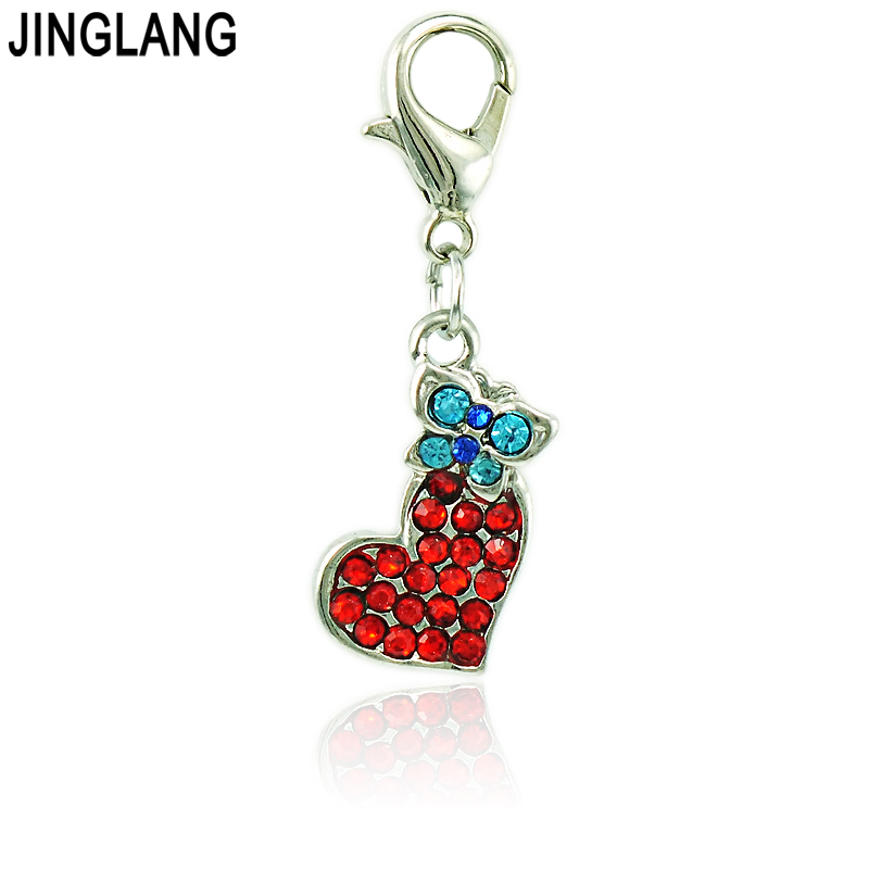 

Fashion Red Charms With Lobster Clasp Dangle Rhinestone Heart Match Butterfly Pendants DIY Charms For Jewelry Making Accessories, Bronze;silver