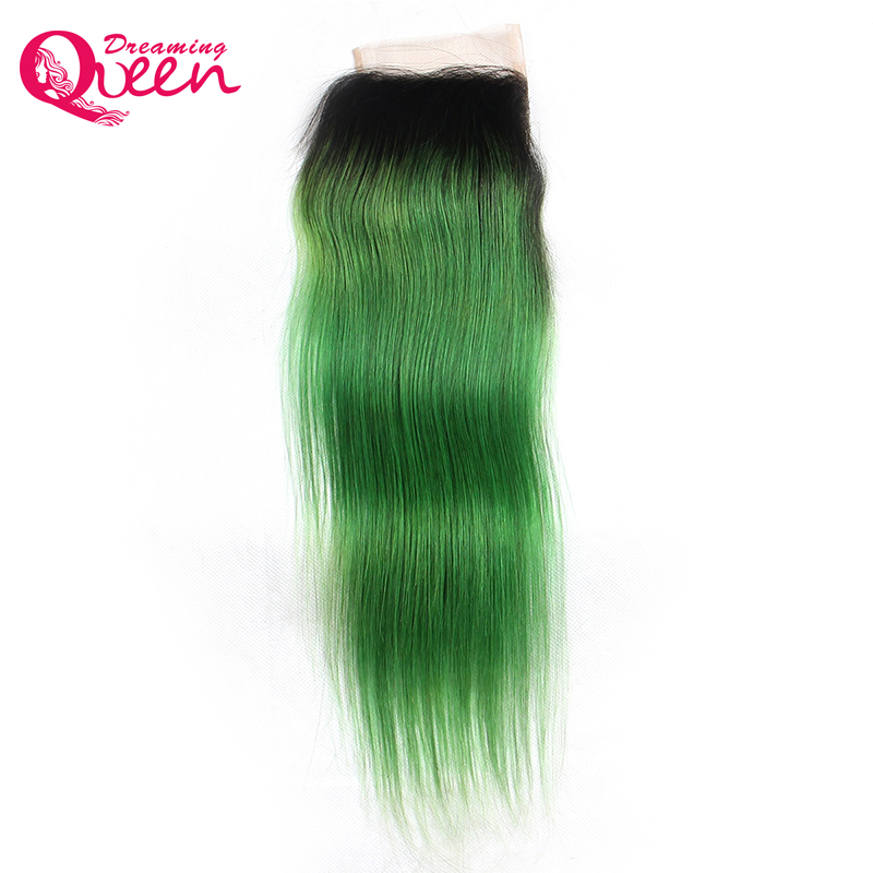 

T1B Emerald Green Staight Hair Lace Closure Ombre Brazilian Virgin Human Hair 4X4 Lace Closure With Baby Hair Bleached Knots Closure