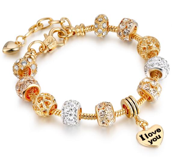

silver and gold plated beaded strands,girls jewelry bracelets cool charming bracelets chains,true friendship DIY hand bangles with love printed logo