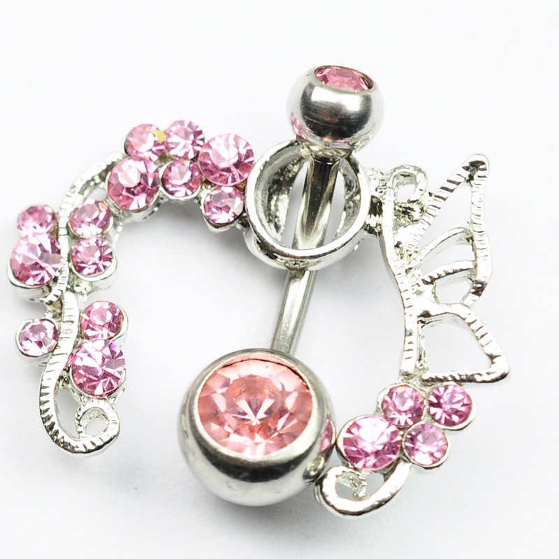 

D0654 ( 1 color ) pink color belly ring nice flower style belly ring with piercing body jewlery navel belly ring body jewelry