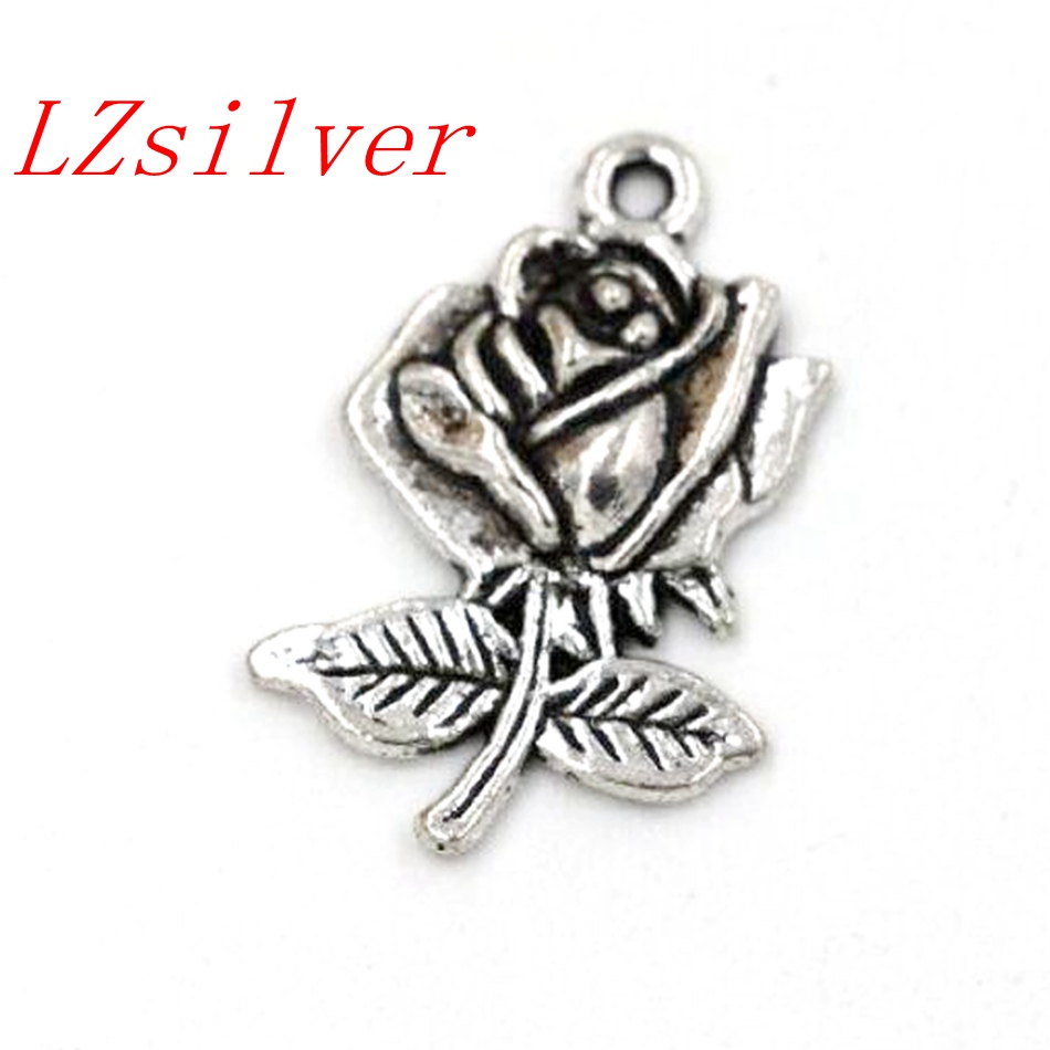 

100pcs/lots Antique silver Alloy Rose Charms Pendants 10x15mm DIY Jewelry Fit Bracelets Necklace Earrings