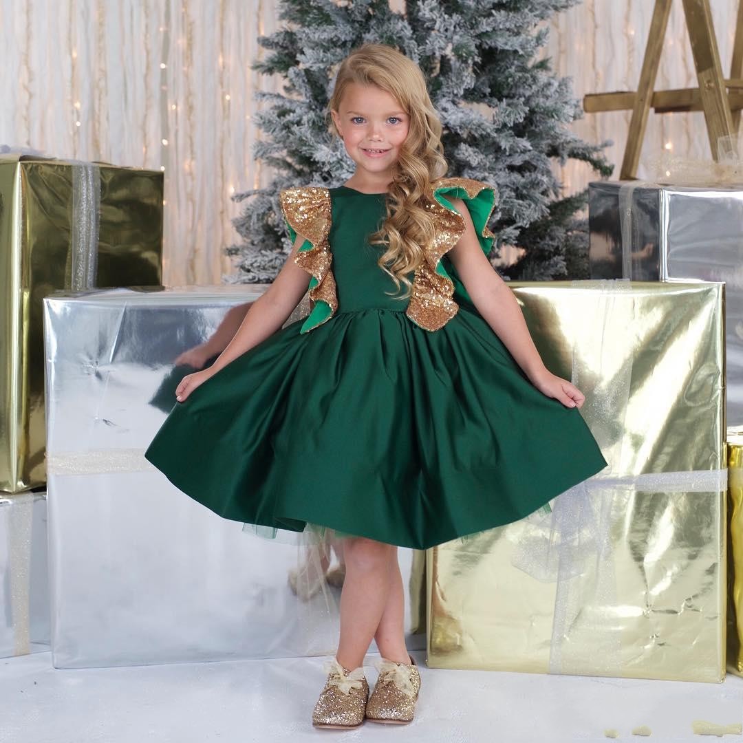 

Dark Green Flower Girls Dresses With Bow Sequins Backless Satin Knee Length Sleeveless Girls Pageant Gowns First Communion Wear., Red