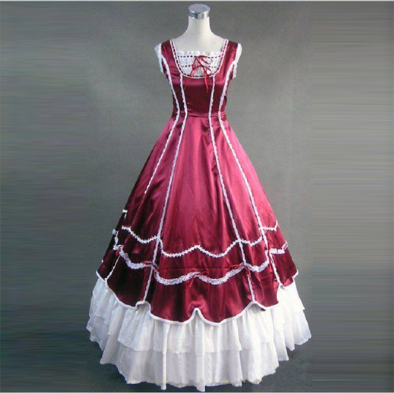 

2021 Red and White Gothic Victorian Party Dress 18th Century Marie Antoinette Period Princess Dresses Ball Gowns For Women