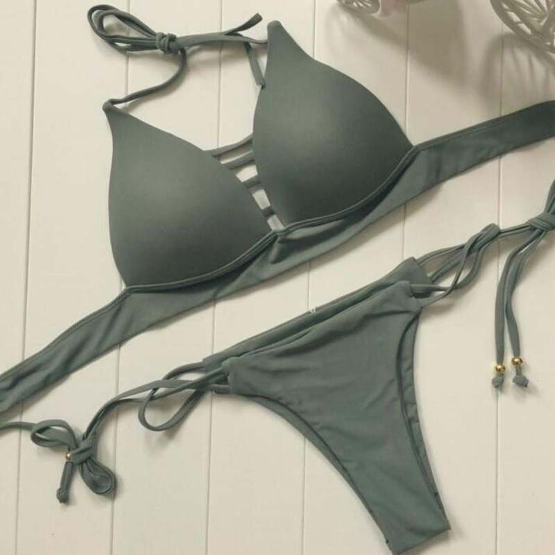 Summer Sexy Bikini Swimsuit Solid Swimwear Women Bandage Bikini Set Push Up Bathing Suit Beach Swim Wear Ladies Swimsuit-image-397095838