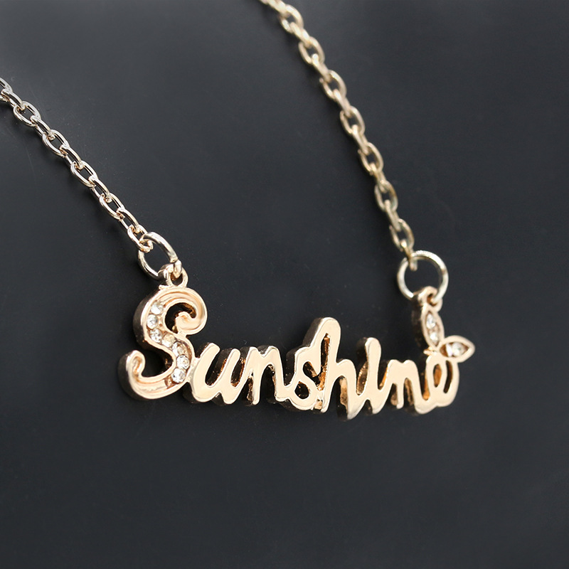 

New Design Trendy Letters Sunshine Pendant Necklaces Rose Gold Color Link Chain Women Jewelry Necklace Christmas's Gifts