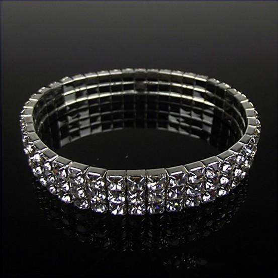 

Discount Bridal Bracelet 2019 Bridal Jewelry 3 Row Silver Rhinestone Bling Bling Crystal Stretch Bangle Women Party Prom Wedding Accessories, White