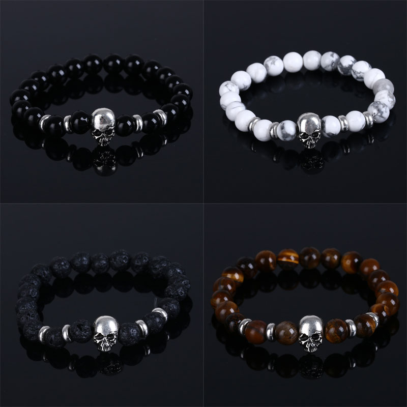 

Lava Natural Stone Elastic Skull Beads Charms Bracelets Volcanic Rock Charm Bracelets Prayer Beads Bracelet Handmade Diffuser Jewelry