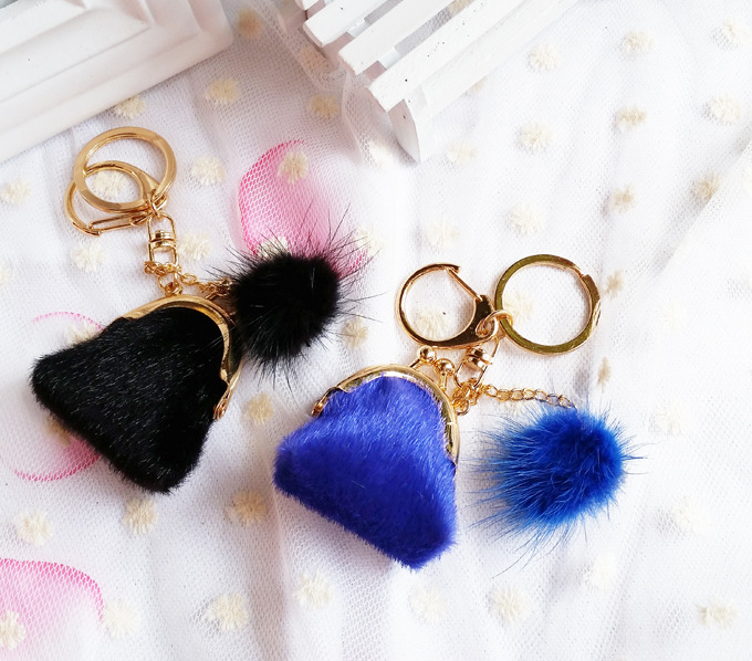 

100pcs Winter plush Bag parts Rabbit Fur Ball Key Chain for Car Rings Pendant