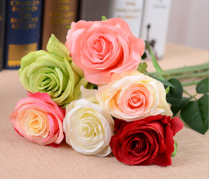 

Wholesale 200PCS 20.5inch Artificial white pink rose bouquets real look silk rose Flowers 7 color mix decorative hotel Wedding Home Decor, Rose red