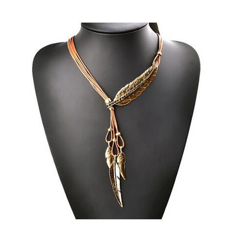 

Wholesale Statement Maxi Choker Boho Charms Leaf Collar Vintage Punk Crystal Rope Chain Feather Necklaces Women Jewelry