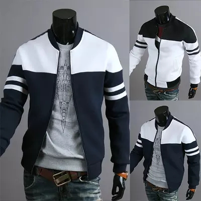 

Wholesale- Free shipping hot men's jacket fashion ribbon decoration stitching design jacket large size fashion, Navy
