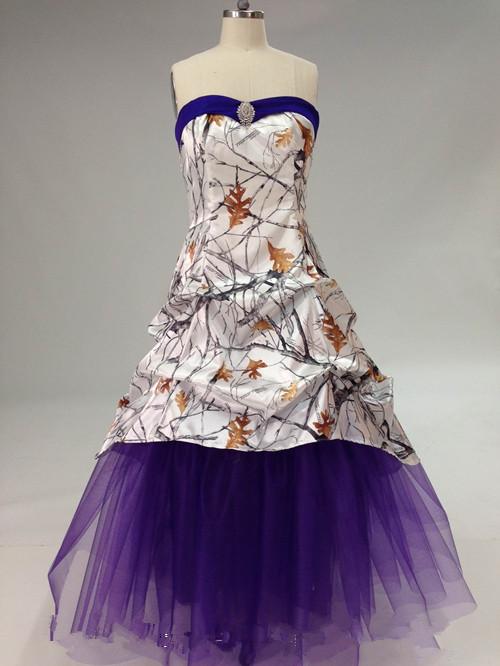 

In Stock Camo Formal Gown Floor-length Pick-up Dresses Strapless Long Prom Dresses White Snowfall True Timber